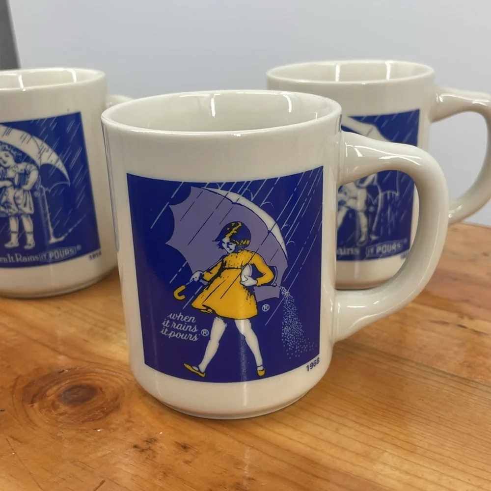 Vintage Morton Salt Girl Mug When It Rains It Pours Collectible Mugs Set of 4